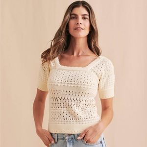 Faherty Leandra Pointelle Stitch Short Sleeve Sweater